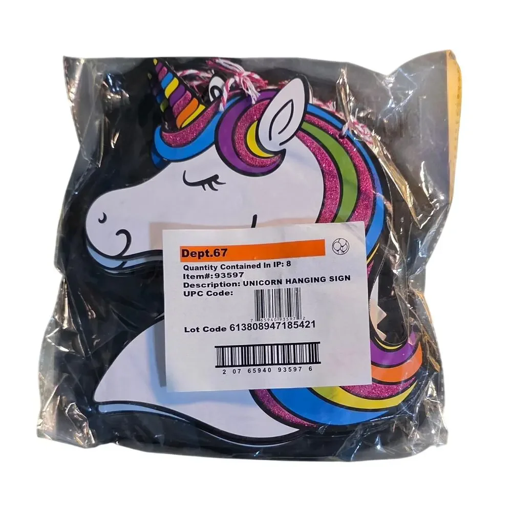 Celebrate Unicorn Rainbow‎ Hanging Sign Set of 8 NWT mythical colorful horse
